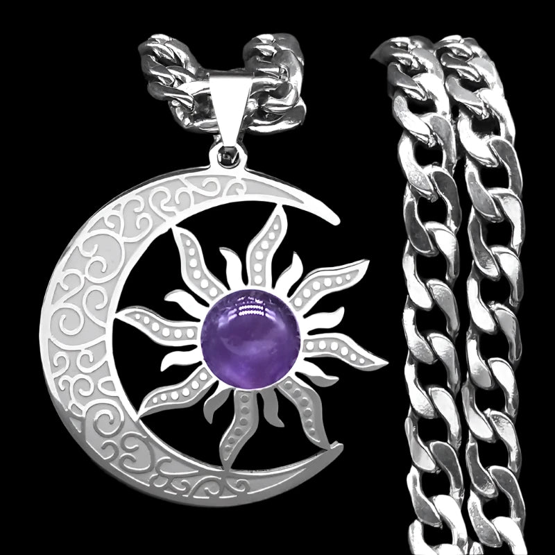 Wicca Sun & Moon Natural Stone Necklace – Stainless Steel