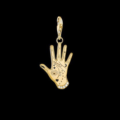 Golden Hand Vintage Charm - 925 Sterling Silver with Zircon