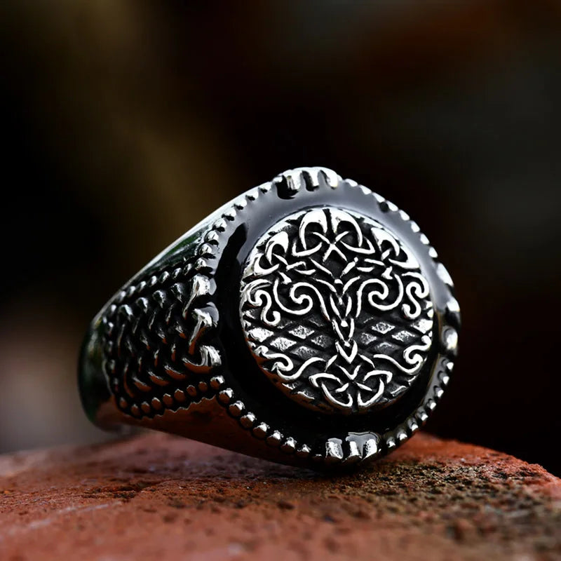 Nordic Tree of Life Signet Ring – 316L Stainless Steel Viking Amulet for Men