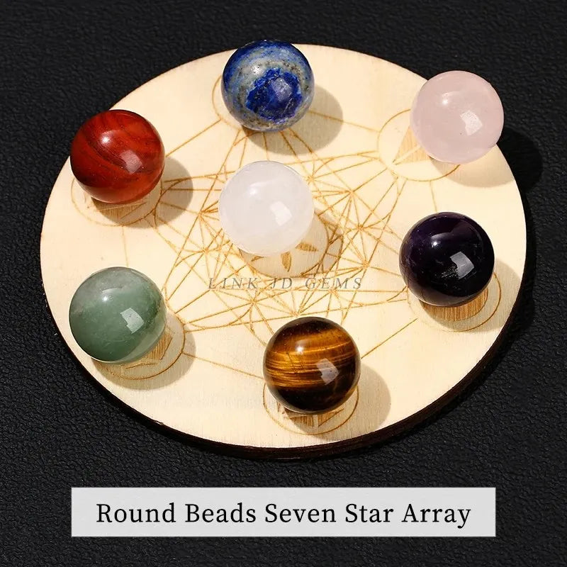 Healing Stone 7 Chakra Reiki Symbol Crystal Set with Wooden Star Array Plate – Meditation & Energy Balancing