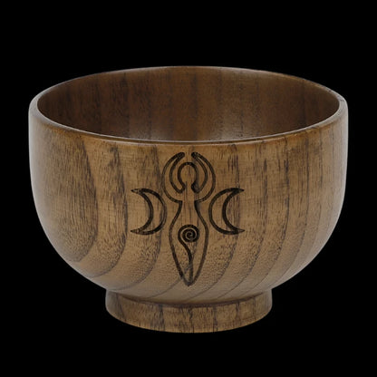 Handmade Wooden Altar Bowl with Moon Goddess Design