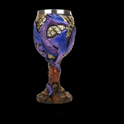 "Embossed Dragon Wine Goblet - Stainless Steel Chalice