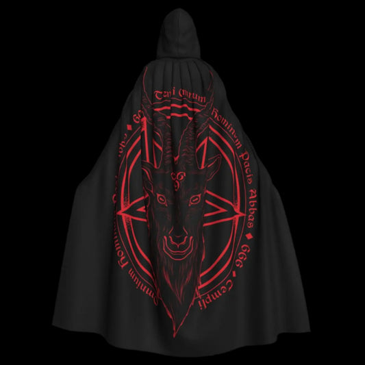 Reversible Hooded Cape Cloak with Baphomet Goat Head Design