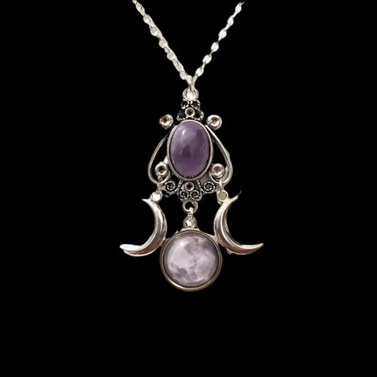 Mystical Triple Moon Pendant Necklace – Handmade Lunar Jewelry