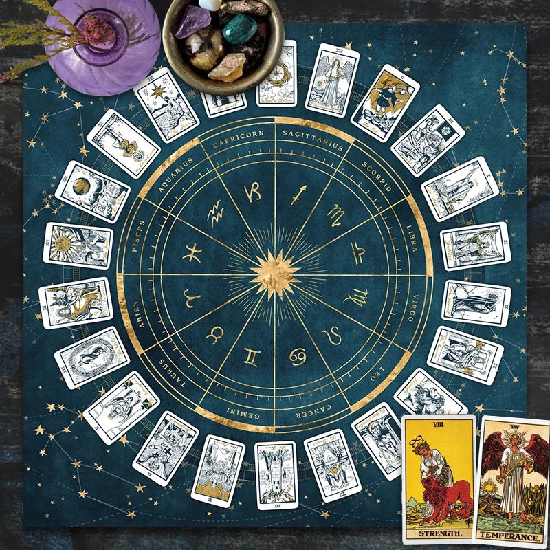 Zodiac Astrology Tarot Tablecloth – Witchy Altar Cloth for Readings