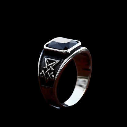 Lucifer's Black Stone Signet Ring - Stainless Steel Men’s Gothic Jewelry