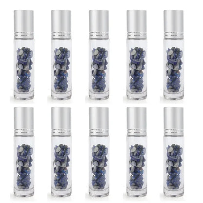 10PCS 10ml Natural Gemstone Essential Oil Roller Bottles - Crystal Chip Perfume