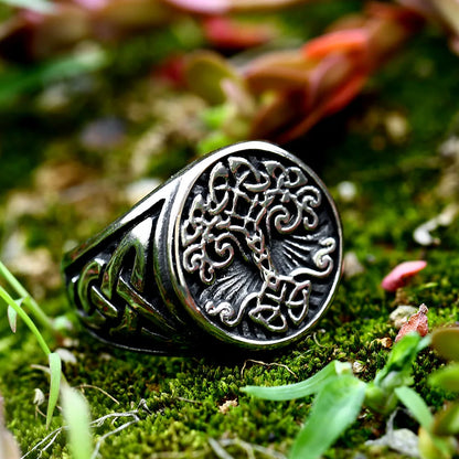 Nordic Tree of Life Signet Ring – 316L Stainless Steel Viking Amulet for Men