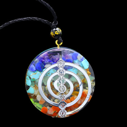 Natural Reiki Cho Ku Rei Symbol Orgone Pendant with 7 Chakra Healing Crystals