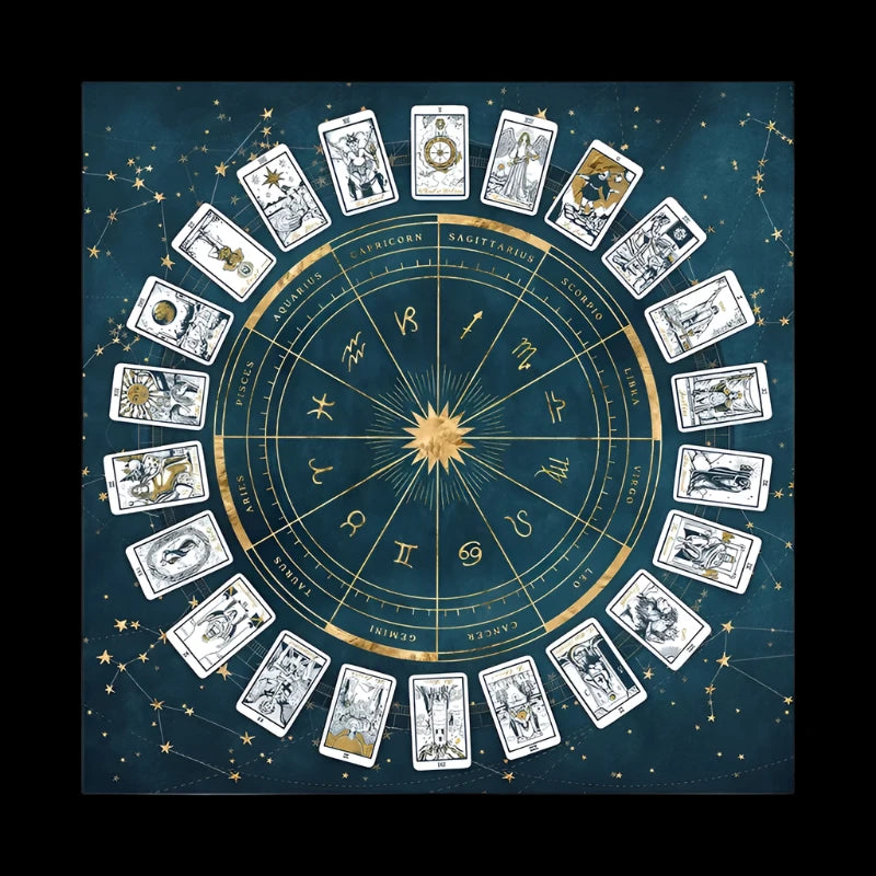 Zodiac Astrology Tarot Tablecloth – Witchy Altar Cloth for Readings