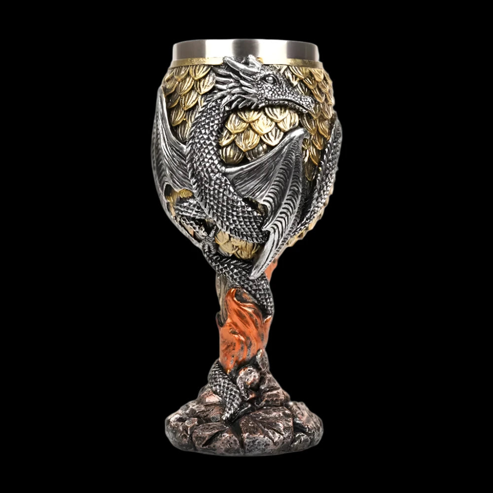 "Embossed Dragon Wine Goblet - Stainless Steel Chalice