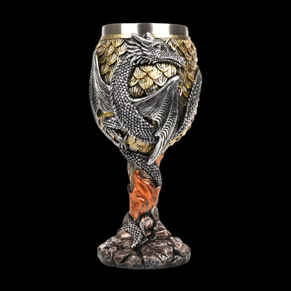 "Embossed Dragon Wine Goblet - Stainless Steel Chalice