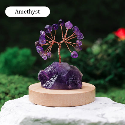 Mystical Crystal Gemstone Lucky Tree – Raw Stone Base (5.5-7cm)