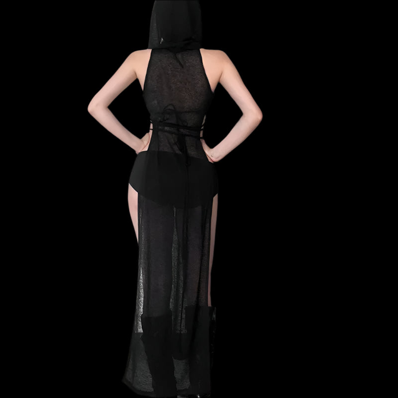 Gothic Hooded Ankle-Length Dress – Mysterious & Bold