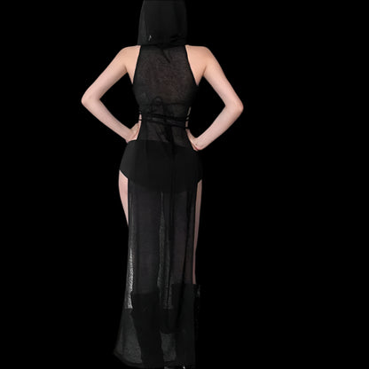 Gothic Hooded Ankle-Length Dress – Mysterious & Bold