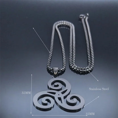 Gothic Triquetra Triskelion Necklace - Stainless Steel Celtic Knot Amulet