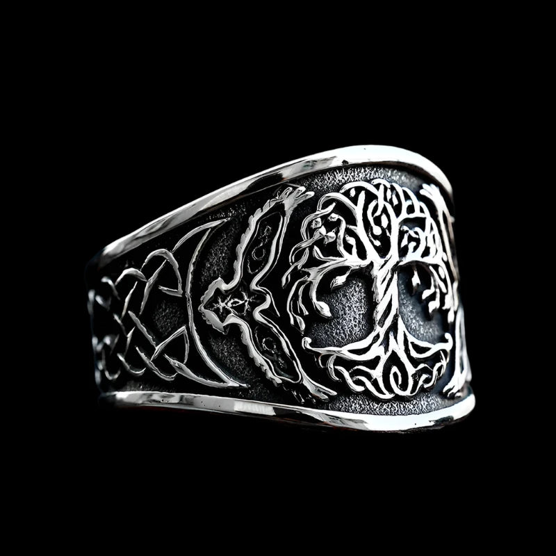 Nordic Tree of Life Signet Ring – 316L Stainless Steel Viking Amulet for Men