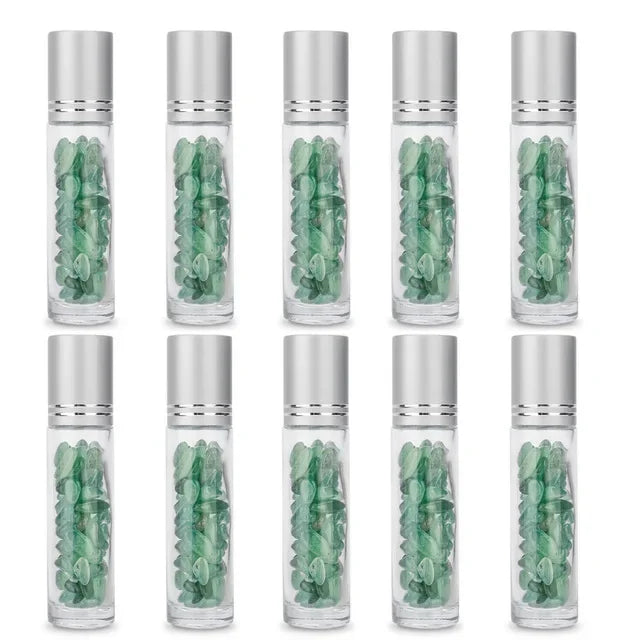 10PCS 10ml Natural Gemstone Essential Oil Roller Bottles - Crystal Chip Perfume