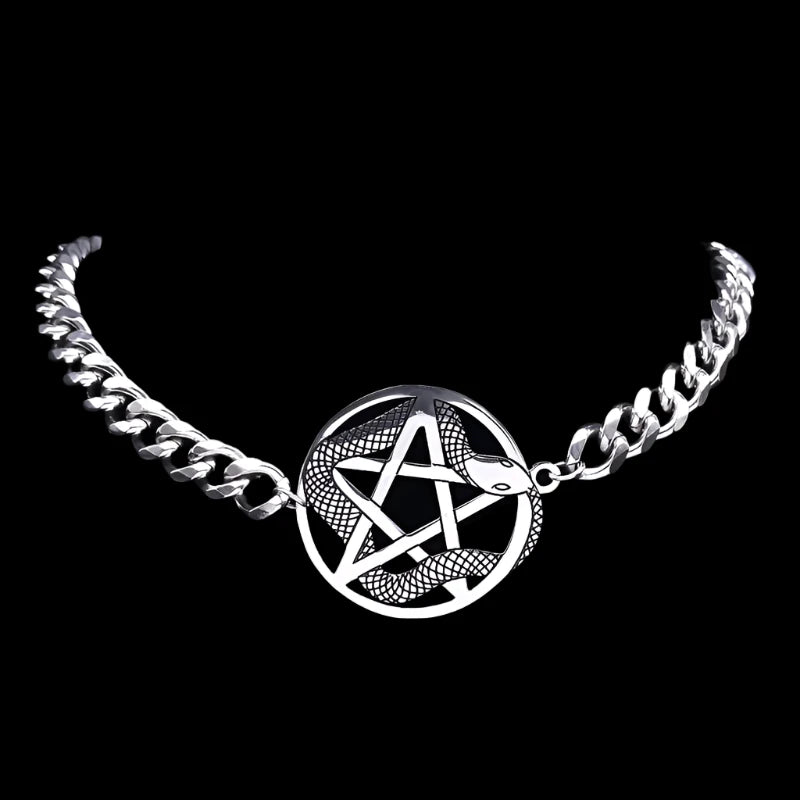 Punk Pentacle Inverted Pentagram Stainless Steel Choker Necklace