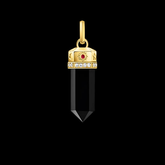 Celestial Black Onyx Hexagon Pendant with Yellow-Gold Accents