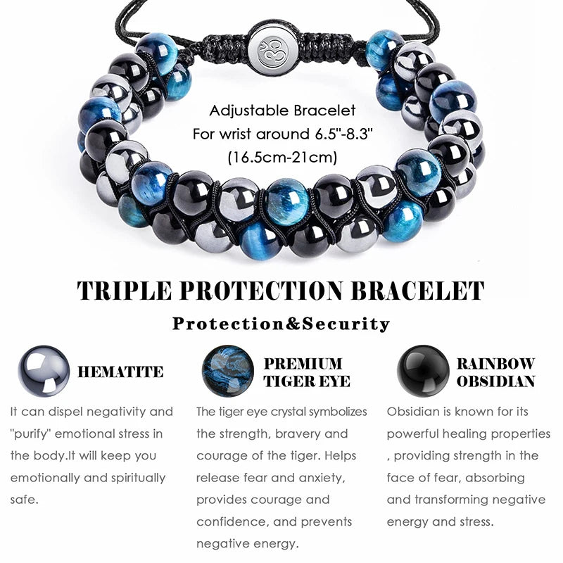 Triple Protection Tiger’s Eye, Black Obsidian & Hematite Bracelet