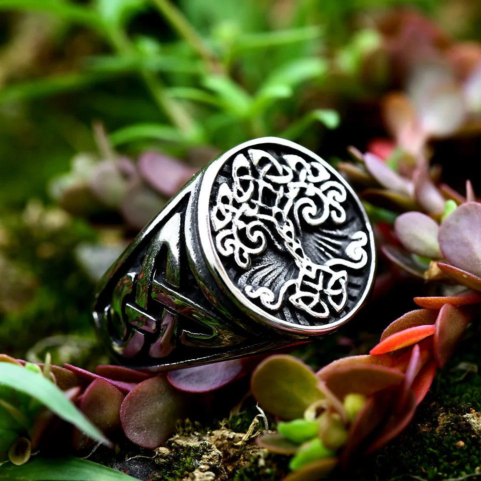 Nordic Tree of Life Signet Ring – 316L Stainless Steel Viking Amulet for Men