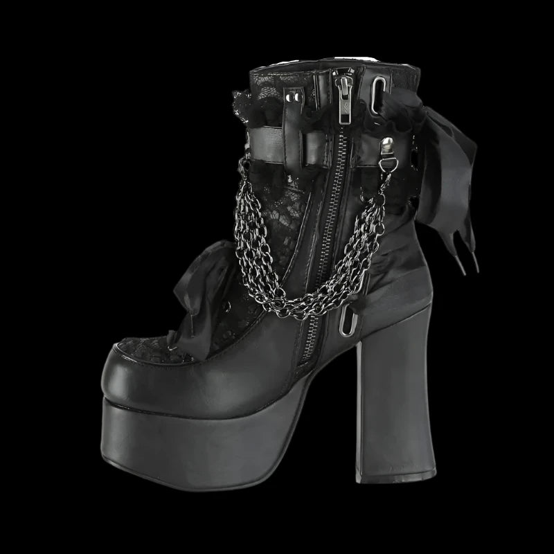 Gothic Lace-Up Chain Ankle Boots