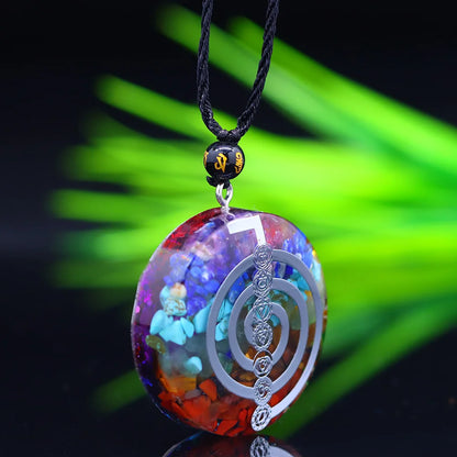 Natural Reiki Cho Ku Rei Symbol Orgone Pendant with 7 Chakra Healing Crystals