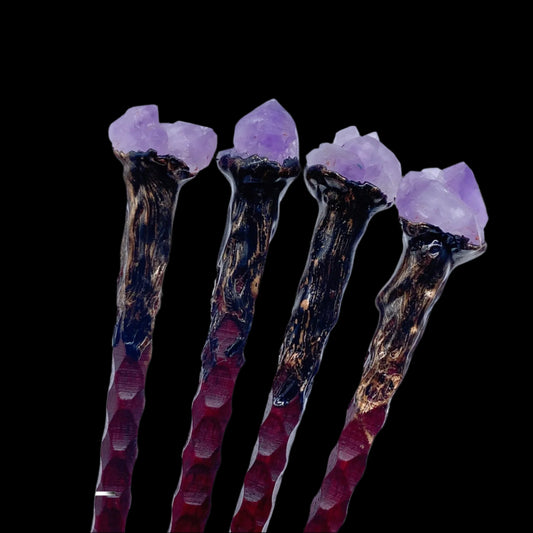 Handmade Amethyst Crystal Wand – 19cm Witch Magic Stick