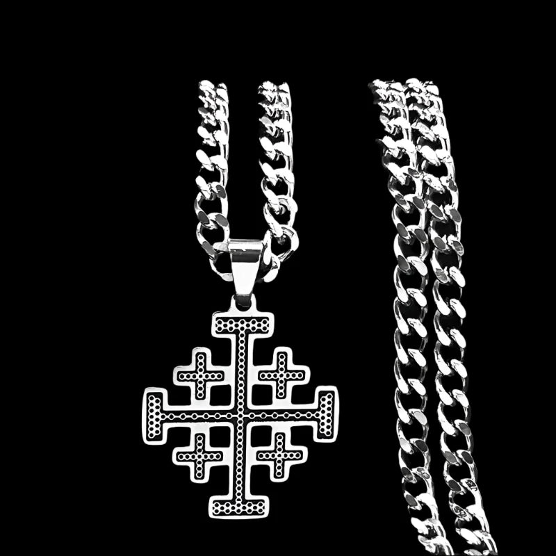 Gothic Jerusalem Cross Pendant Necklace – Stainless Steel Choker