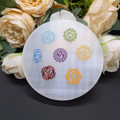 8cm Natural Selenite Charging Plate – Round White Gypsum Chakra Cleansing Slab