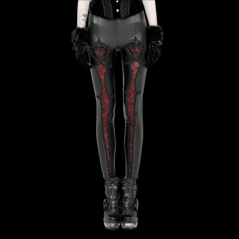 Gothic LOVE Embroidered Leather Leggings