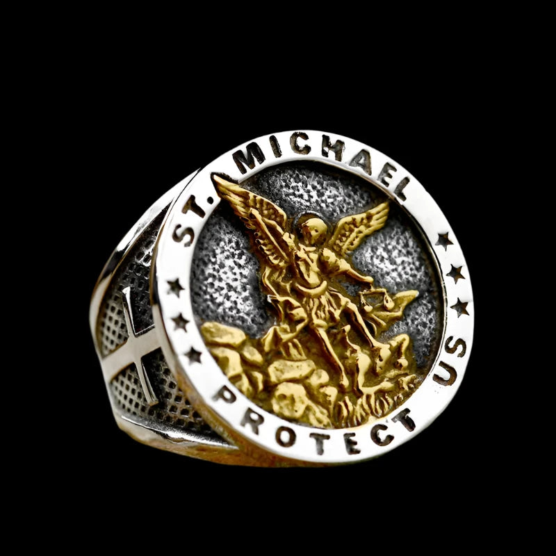 St. Michael Protector Ring – 316L Stainless Steel Cross & Angel Design