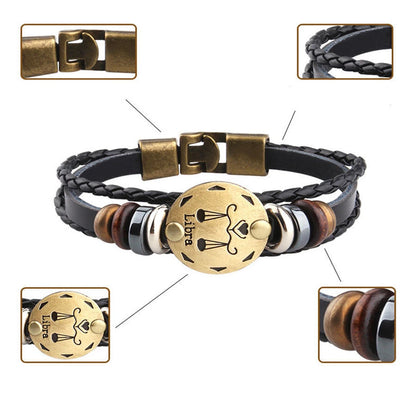 12 Horoscope Leather Bracelet  Zodiac Sign