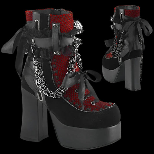 Gothic Lace-Up Chain Ankle Boots