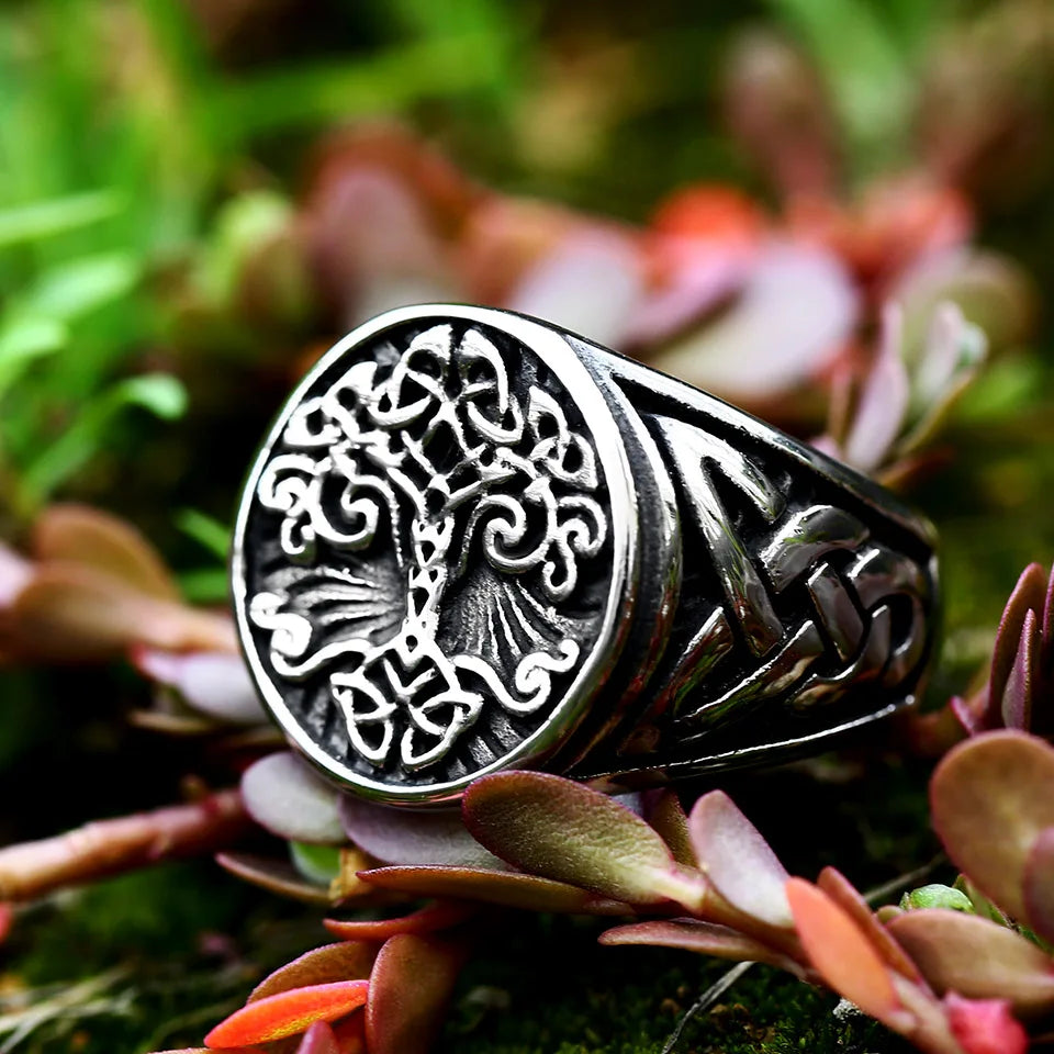 Nordic Tree of Life Signet Ring – 316L Stainless Steel Viking Amulet for Men