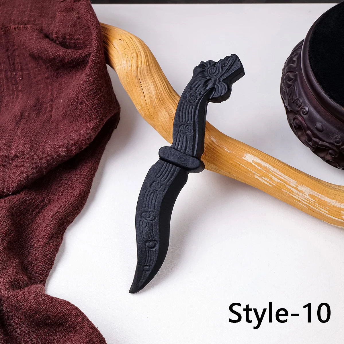 Black Obsidian Ritual Athame - Hand-Carved Witch Dagger (14 Designs Available)