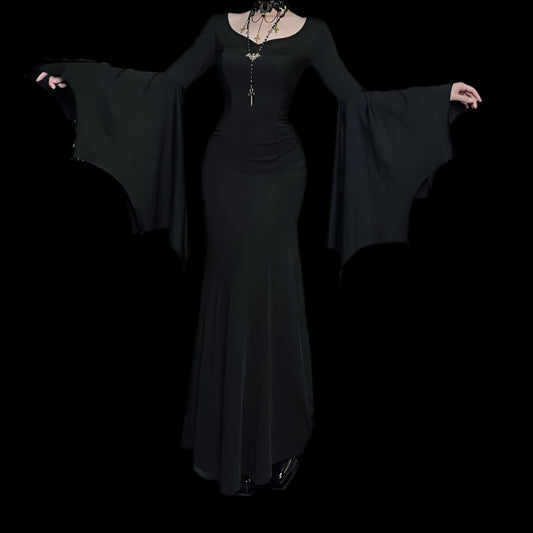 Gothic Vintage Square Neck Dress – Spider Web Flare Sleeves Long Party Gown