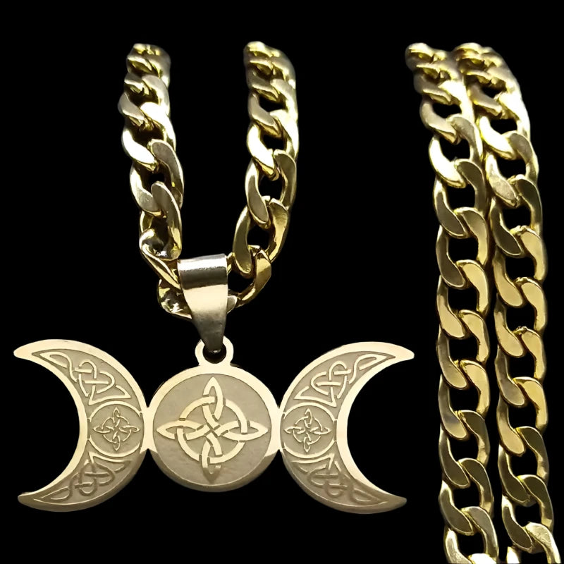 Triple Goddess Pendant - Celtic Knot Stainless Steel Necklace