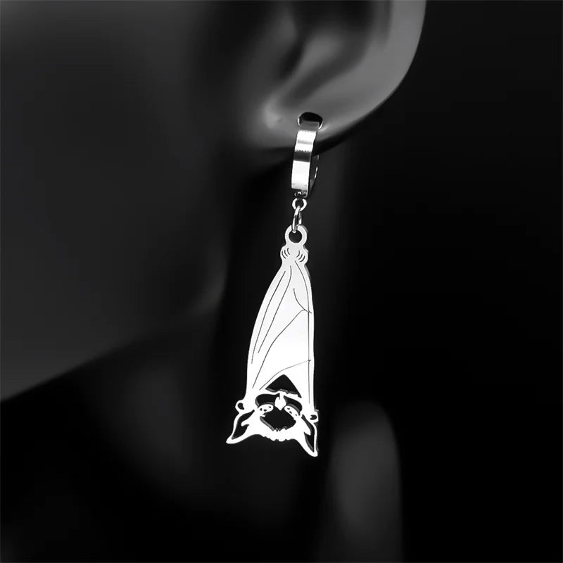 Gothic Dark Bat Stainless Steel Drop Earrings