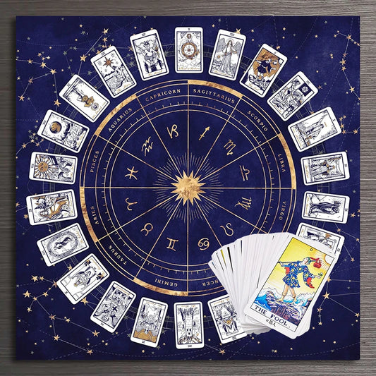 Zodiac Astrology Tarot Tablecloth – Witchy Altar Cloth for Readings