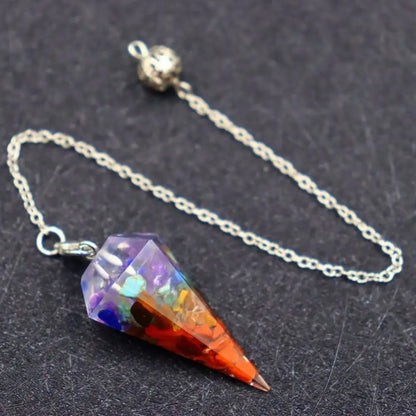 7 Chakra Natural Stone Pendulum – Crystal Point Scrying Pendant for Dowsing & Divination