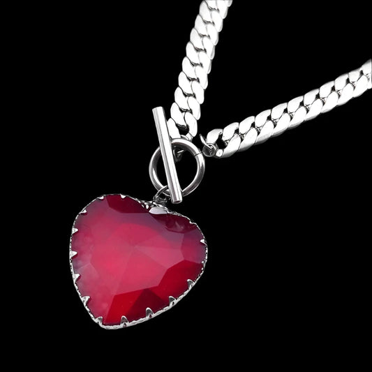 Heart of Steel Pendant Necklace – Stainless Steel with Vibrant Crystal