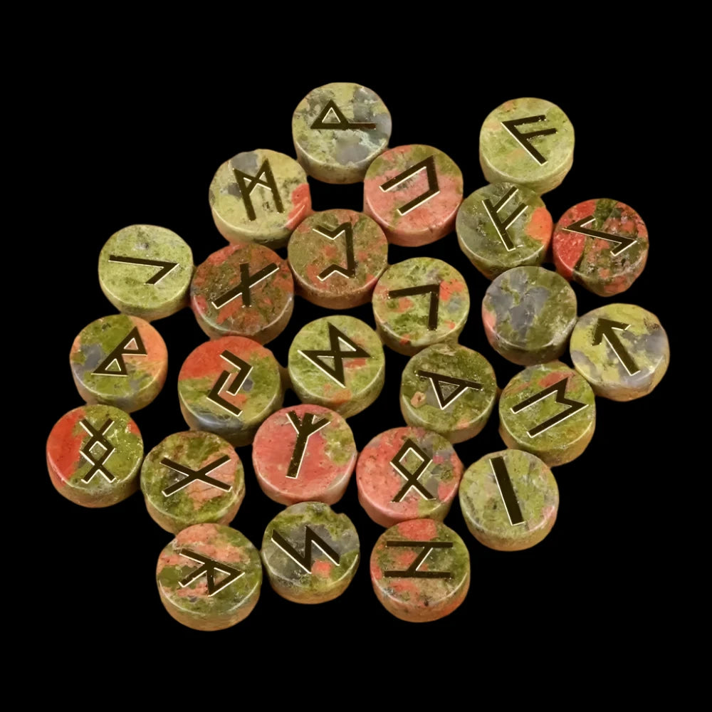 25PCS Natural Crystal Rune Set – Sacred Symbol Healing Stones