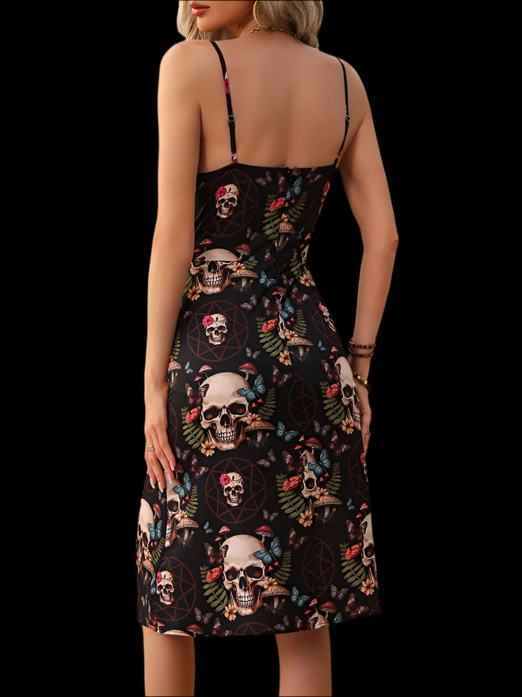 Skull Cut Out Sexy Gothic A-line Dress – Embrace Your Dark Elegance