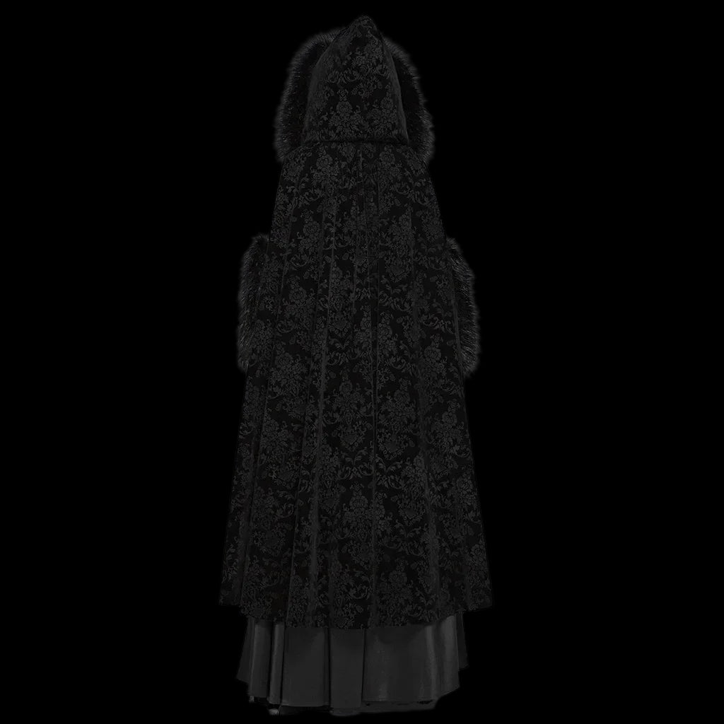 Gothic Hooded Cloak - Long Coat Cape with Fuzzy Trim