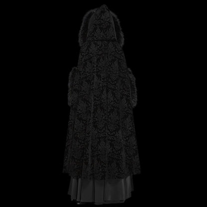 Gothic Hooded Cloak - Long Coat Cape with Fuzzy Trim