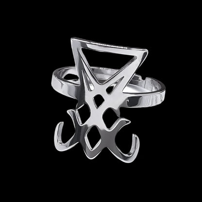 Gothic Sigil of Lucifer Ring – Stainless Steel Satanic Symbol