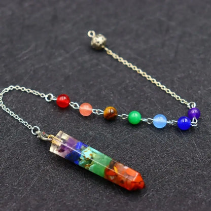 7 Chakra Natural Stone Pendulum – Crystal Point Scrying Pendant for Dowsing & Divination