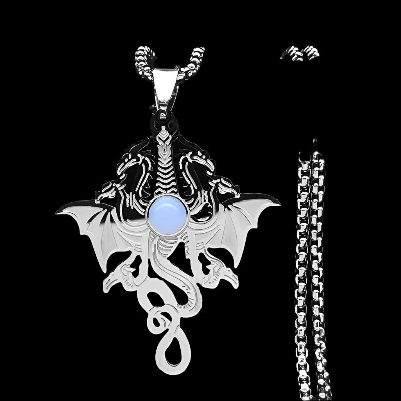 Gothic Witchcraft Dragon Pendant Necklace - Satanic Viking Charm in Stainless Steel